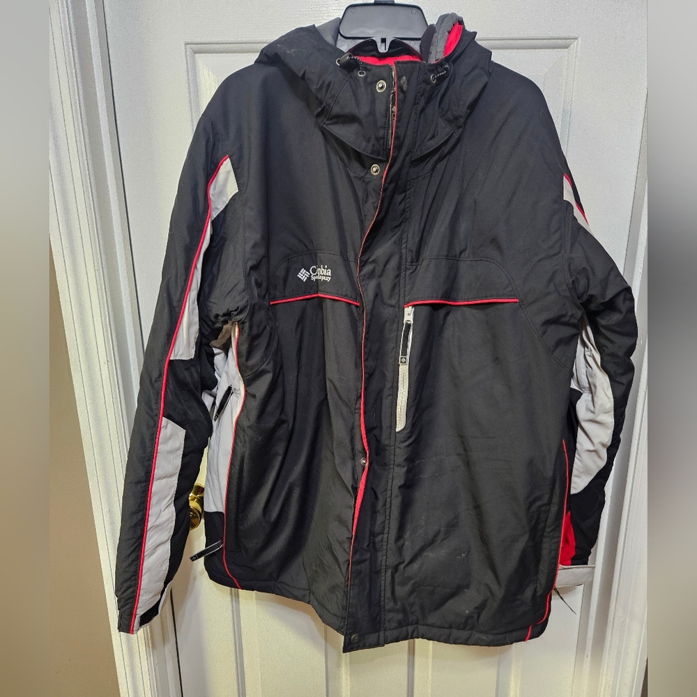 Columbia Men's Black Jacket with Red and White Accents